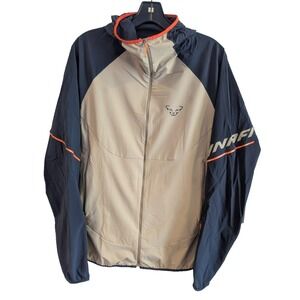 Men's Two-Tone Hooded Windbreaker Jacket - Beige & Navy